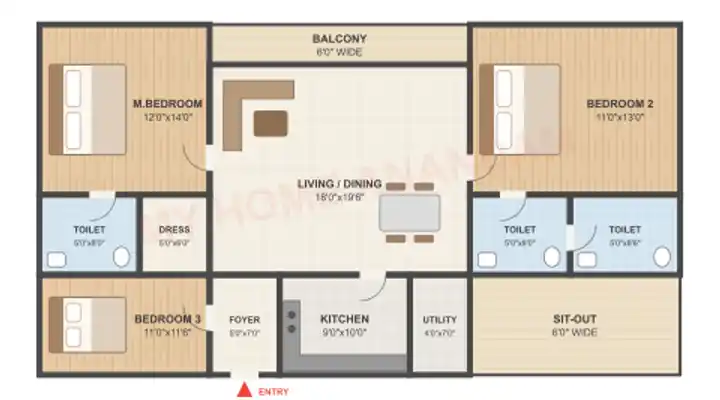 3BHK Floor Plan